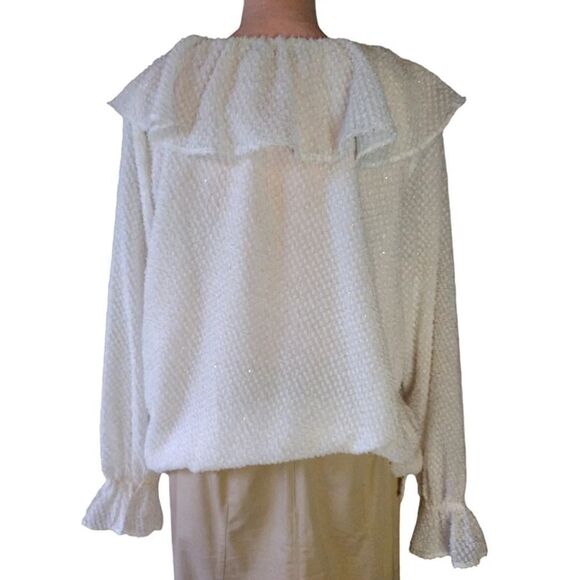 LOFT Ivory Gold Long Sleeve Metallic Swiss Dot Juliet Blouse Size XL - Picture 13 of 16